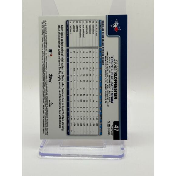 2025 Topps Chrome Adam Kloffenstein Rookie Orange Refractor 17/25 SP BlueJays RC - Picture 2 of 2